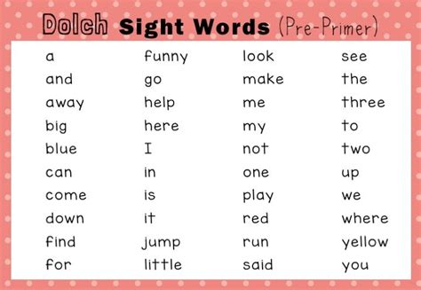 Dolch Sight Words Activities Pre Primer Pre K Level Kindergarten