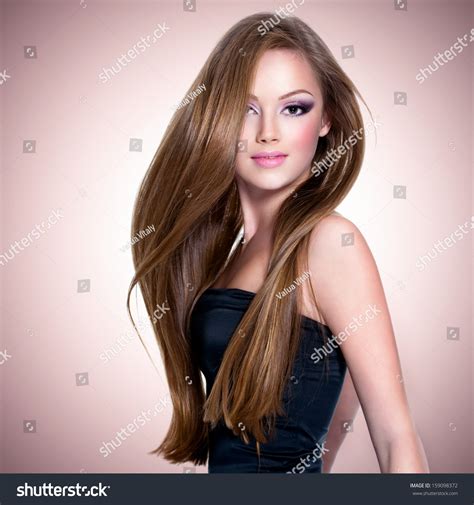 Pretty Girl Beautiful Long Straight Hair Stock Photo 159098372