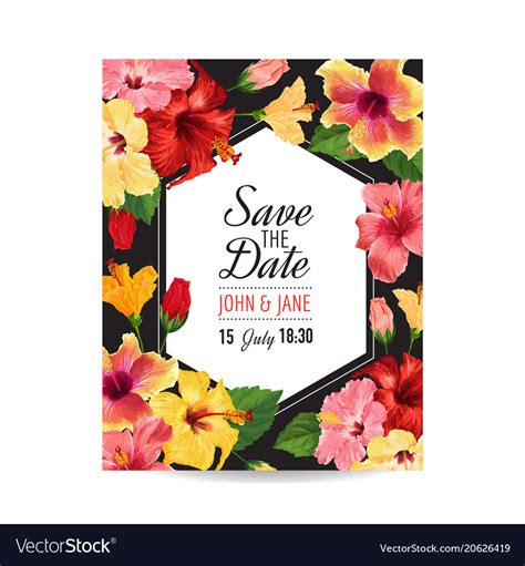 Wedding Invitation Template With Hibiscus Flowers Vector Image