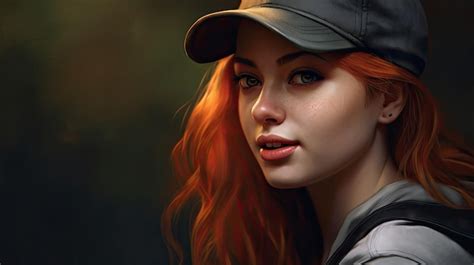 Premium Ai Image A Woman With Red Hair Wearing A Baseball Cap