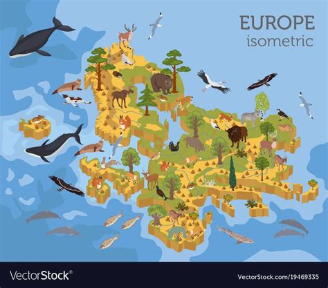 An Illustrated Map Of Europe With Animals And Birds