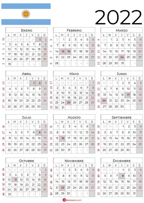 Calendario Argentina 2022 Con Días Festivosretrato Calendario Dia