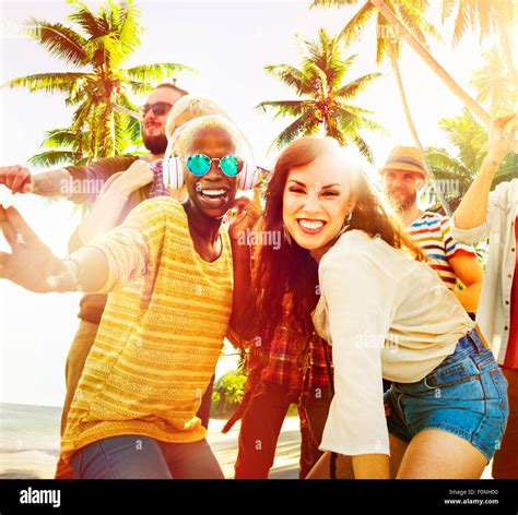 Friends Summer Beach Party Dancing Concept Stock Photo Alamy