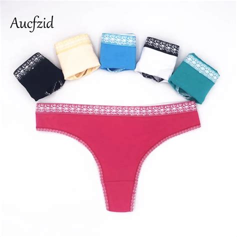 Aucfzid 5 Pcs Sexy Cotton Women Thongs And G Strings Seamless Panties Print Underwear Female