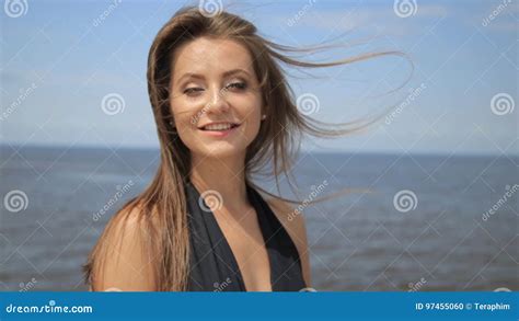 Young Caucasian Beautiful Girl Cheerful Smiling On The Beach At Summer