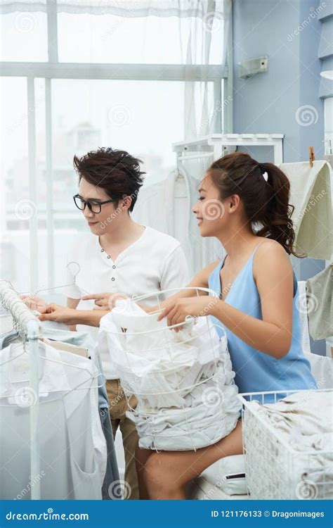 Young Couple In Laundry Room Stock Image Image Of Bathroom Women