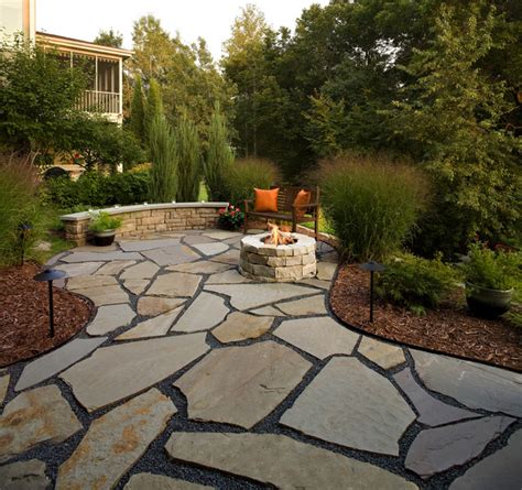 Flagstone Patio And Natural Stone Fire Pit Traditional Patio