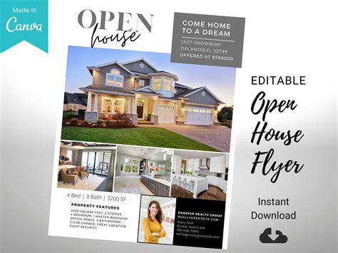 Real Estate Open House Flyer Template Open House Flyer Etsy