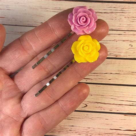 Flower Bobby Pins Rose Hair Pins Set Of Rose Bobby Pins Etsy