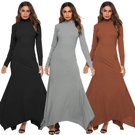 Tight Long Full Sleeve Dresses Bodycon Dress Solid Full Floor Length