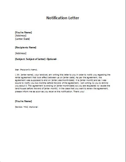 As the title suggests a letter of notification is the information that is being forward by one party to the other. Notification Letter Sample Template | Word & Excel Templates