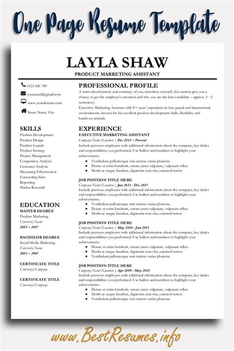 Cv examples see perfect cv samples that get jobs. Professional Resume Template Layla Shaw | Business resume template, One page resume template ...