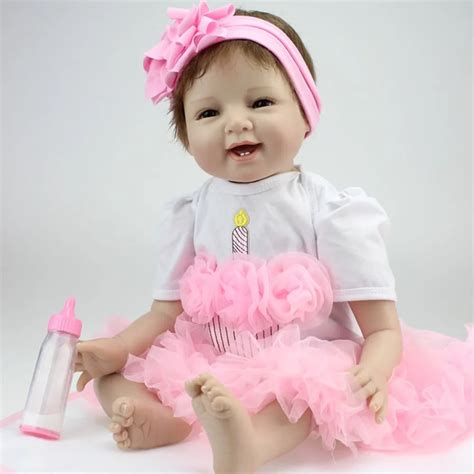 Npk 55cm Smile Face Bebe Reborn Doll Lifelike Soft Silicone Reborn Baby