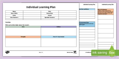 Individual Learning Plan Template Sen Teaching Resources