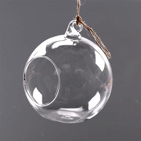 Set Of 6 Clear Hanging Tealight Holder Glass Fillable Bauble Ball Open