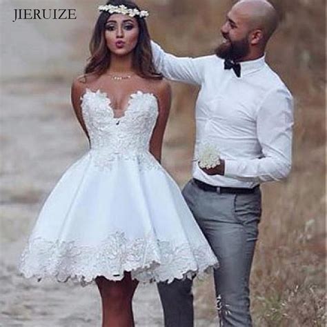 Jieruize White Lace Appliques Short Wedding Dresses Sweetheart Backless