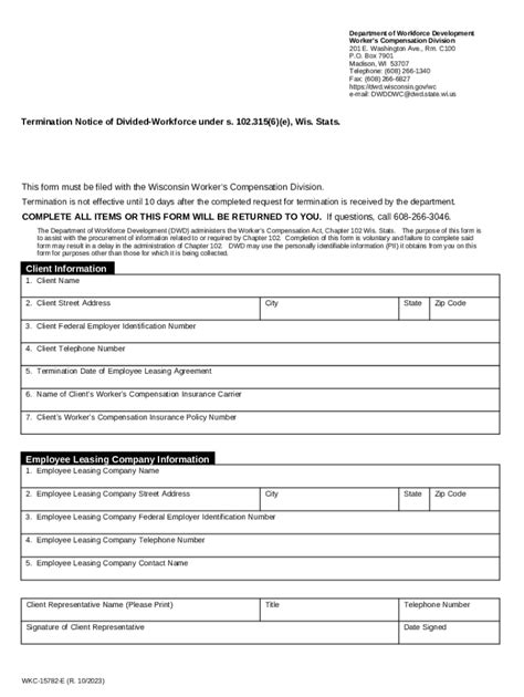 Wkc 15782 E Termination Notice Of Divided Workforce This Is Filed By