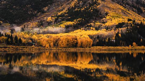 Download Wallpaper 2560x1440 Mountain Lake Trees Autumn Landscape