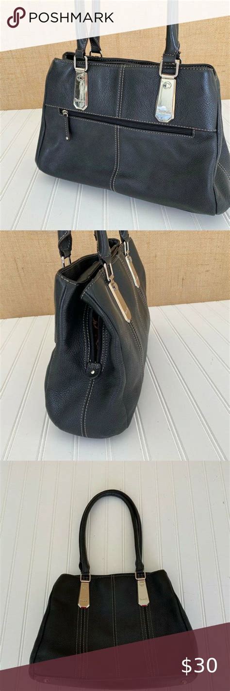 Tignanello Black Pebbled Leather Compartment Bag Pebbled Leather