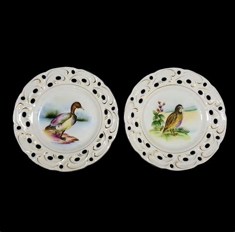 2 Antique Bird Plates Hand Painted Canvas Back Duck And Etsy Hand
