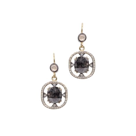 sylva and cie yellow gold rough and white diamond earrings