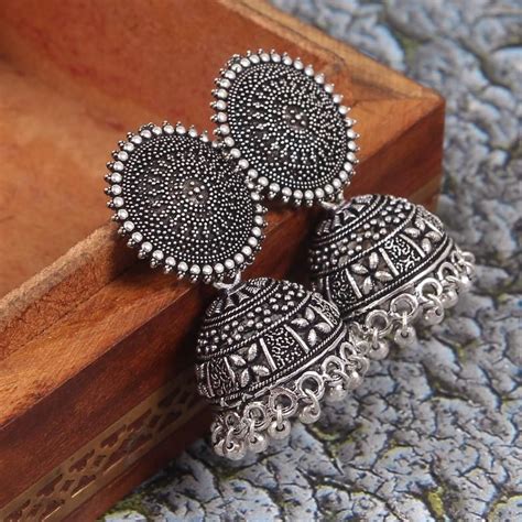 Oxidized German Silver Handmade Jhumka Jhumki Indian Earrings Jewelry