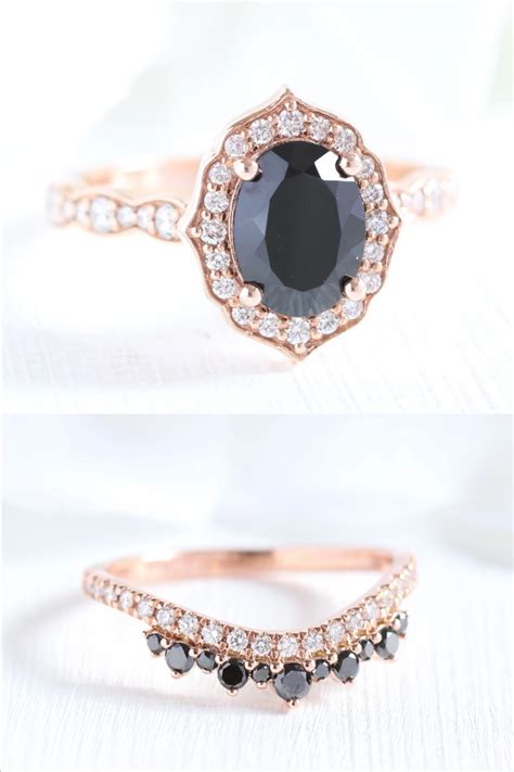 Rose Gold Diamond Ring Vintage Black Diamond Wedding Rings Black