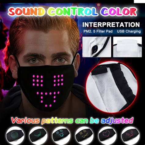 Voice Activated Led Face Mask Cool Light Up Smart Masks Funny For