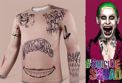 Hot 2016 Movie Suicide Squad Joker Tattoo Cosplay Longshort Sleeve T Shirts Mens Top Shirt