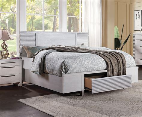 Transitional White Oak Finish Storage Queen Size Bed Aromas-28110Q Acme ...