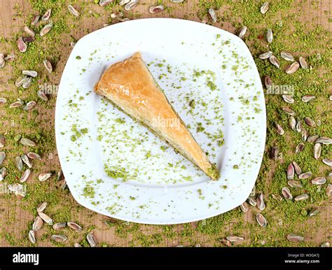 The Best Turkish Baklava Havuc Dilimi On The Plate Is Filled With Green