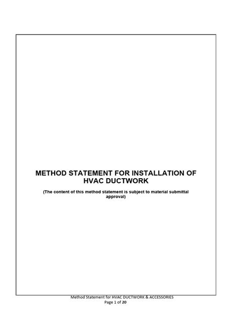 Method Statement For Installation Of Hvac Ductwork Pdf