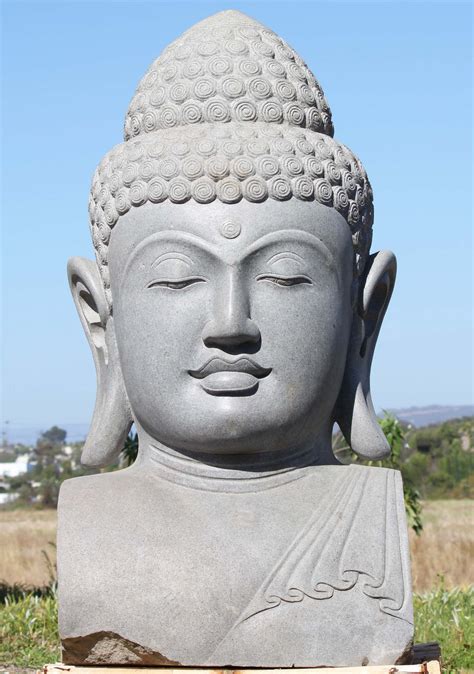 Large Stone Garden Buddha Bust With Third Eye Of Consciousness Hand