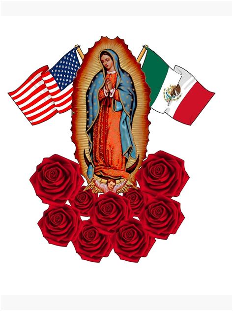 Our Lady Virgen De Guadalupe Mexican American Flag Long Sleeve