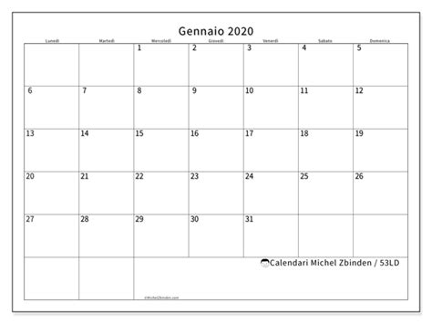 Calendario “53ld” Gennaio 2020 Da Stampare Michel Zbinden It