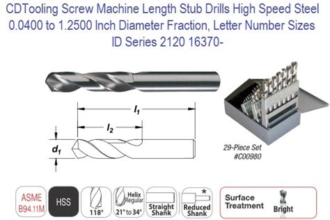 Machine Screw Stub Length Drills Hss Hsco Section