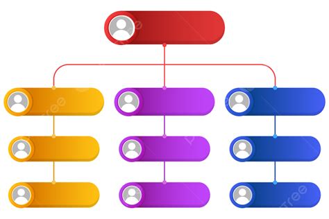 Organizational Structure Chart In Red Yellow Purple And Blue Colors