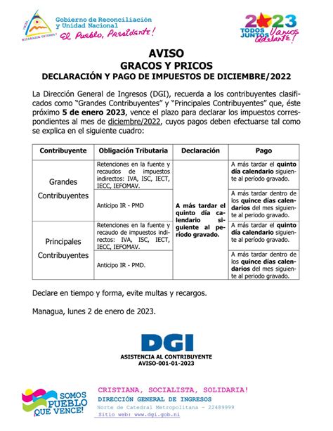 DGI Nicaragua On Twitter Estimado Contribuyente Se Publico El AVISO