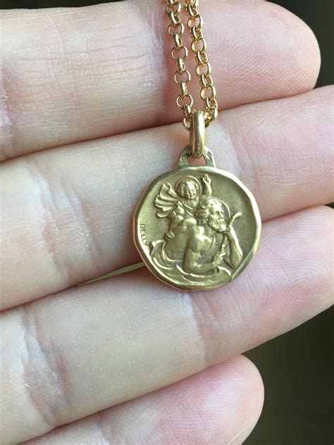18k Gold St Christopher Medal Necklace Vintage Catholic French