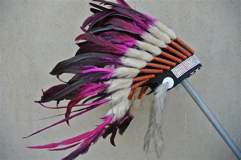 21 Inch Hot Pink Indian Feather Headdress Indian Warbonnet Halloween Feather Bonnet American