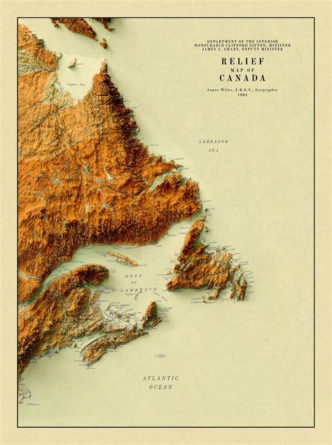 Atlantic Canada Map Canada Relief Map Vintage Map Of Etsy