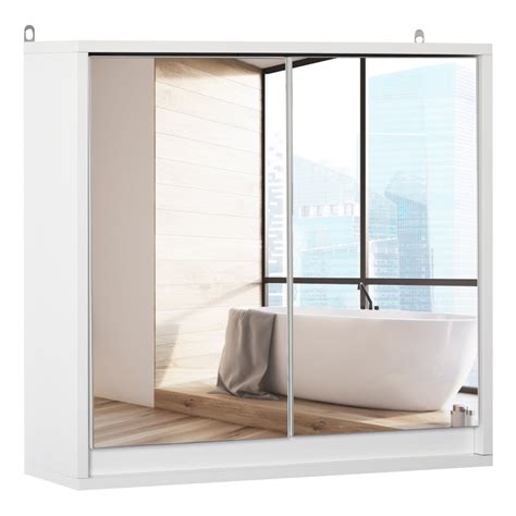 Homcom Wall Mounted Mirror Cabinet With Storage Shelf Bathroom Cupboard