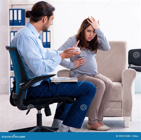Pregnant Woman Visiting Young Male Psychologist Stock Image Image Of Psychiatry Dependency