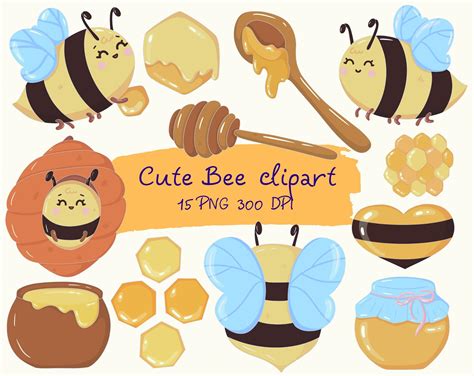 cute bee clipart kawaii honey png yellow honey bee graphics etsy