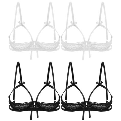 Open Nipple Bra Sexy Erotic Women Open Cup Bra Cut Out Breast Underwear See Through Sheer Lace