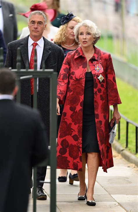 Emma Thompson At The Coronation Actress Wears Floral Red Coat