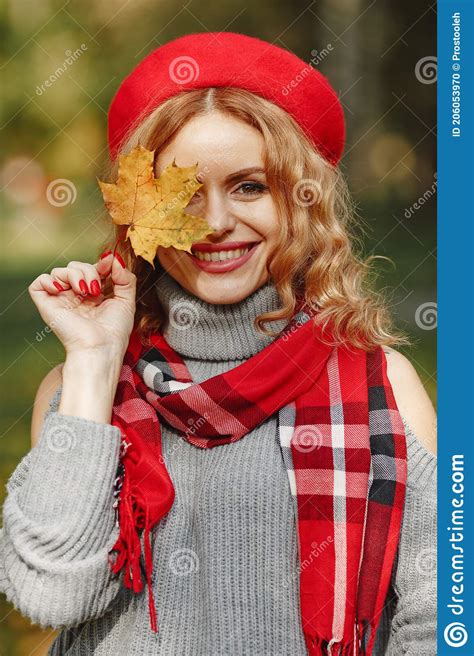 Beautiful Woman In A Autumn Park Stock Photo Image Of Adult