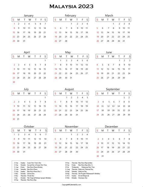 Malaysia Calendar 2023 With Holidays Public Holidays