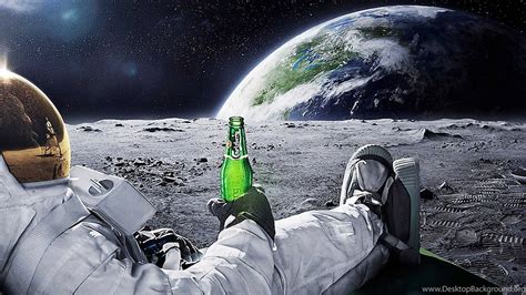 Astronaut Drinking Carlsberg Beer Moon Space Wallpapers