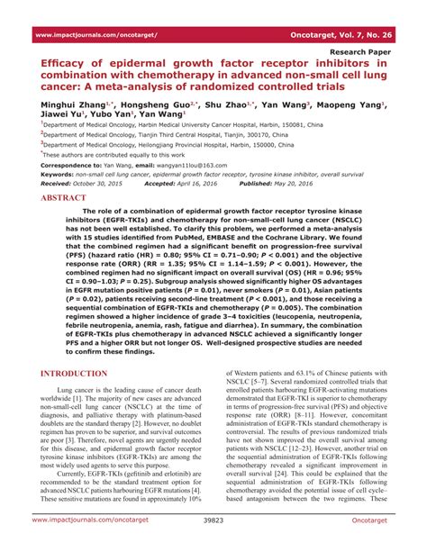 Pdf Efficacy Of Epidermal Growth Factor Receptor Inhibitors In